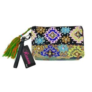 Ranees Hand Beaded Floral Tassel Wristlet NEW with Tags